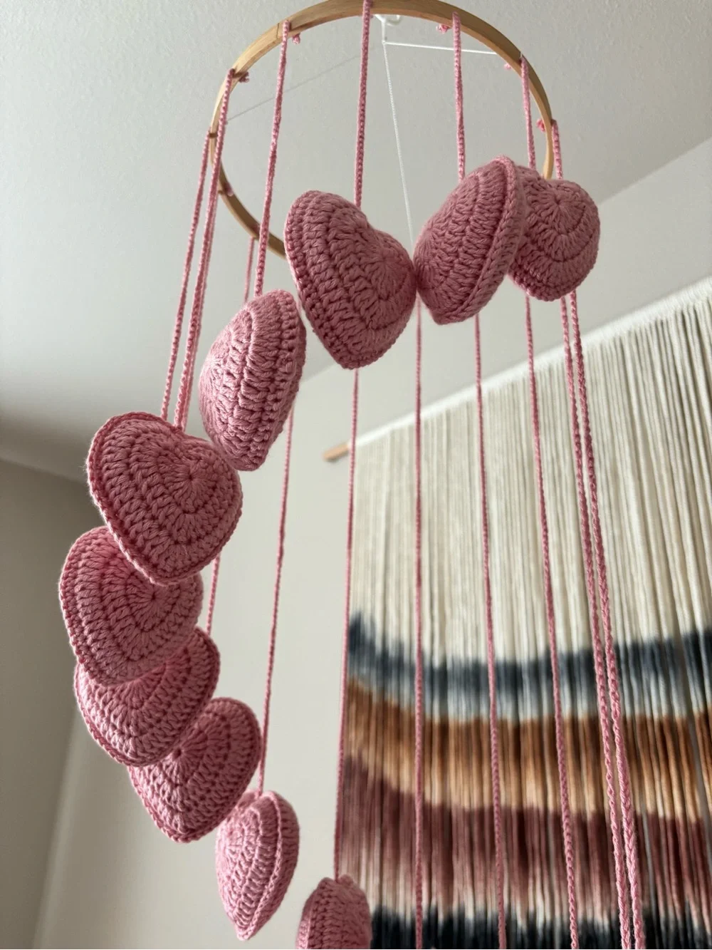 Handmade Pink Heart Mobile Nursery
